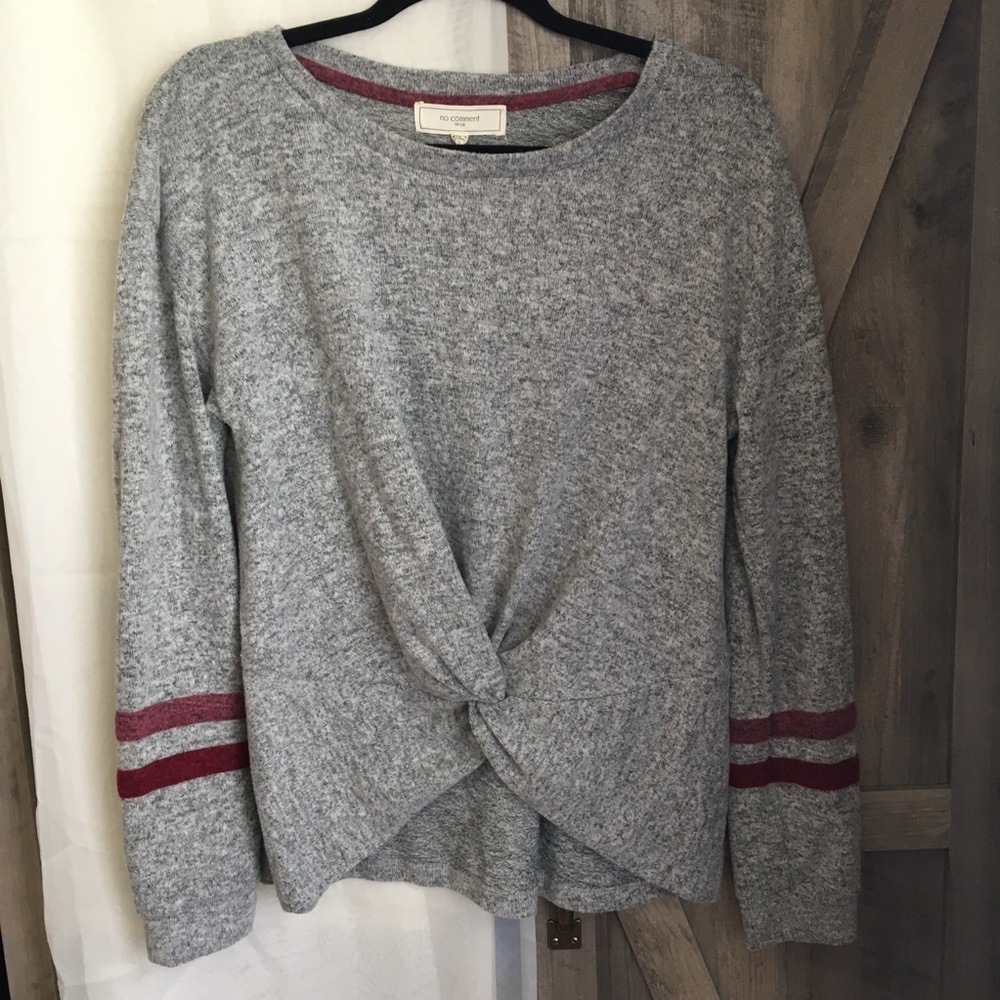 NWT! Gray Top with Twist and Stripe Detail